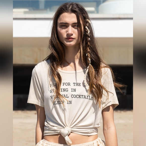 NWT POL Tee ~ Virtual Cocktails ~ Almond - Picture 1 of 1